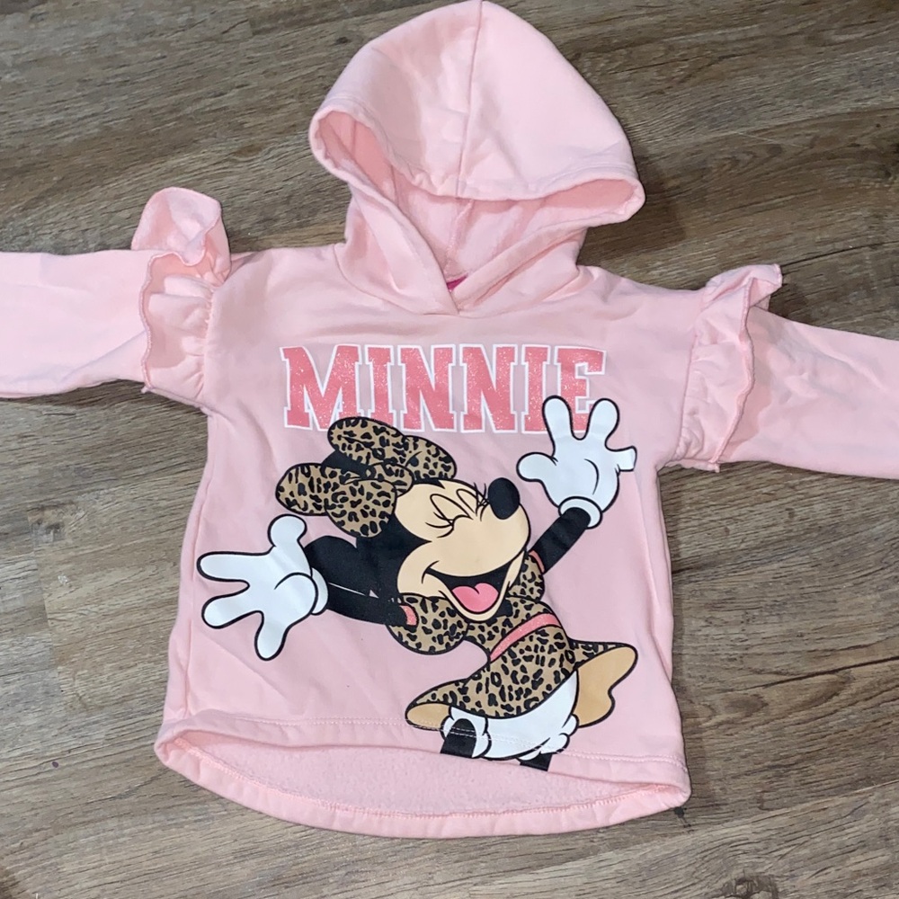 Disney Minnie Mouse Pink Hoodie with Ruffle & Leopard Details 2T